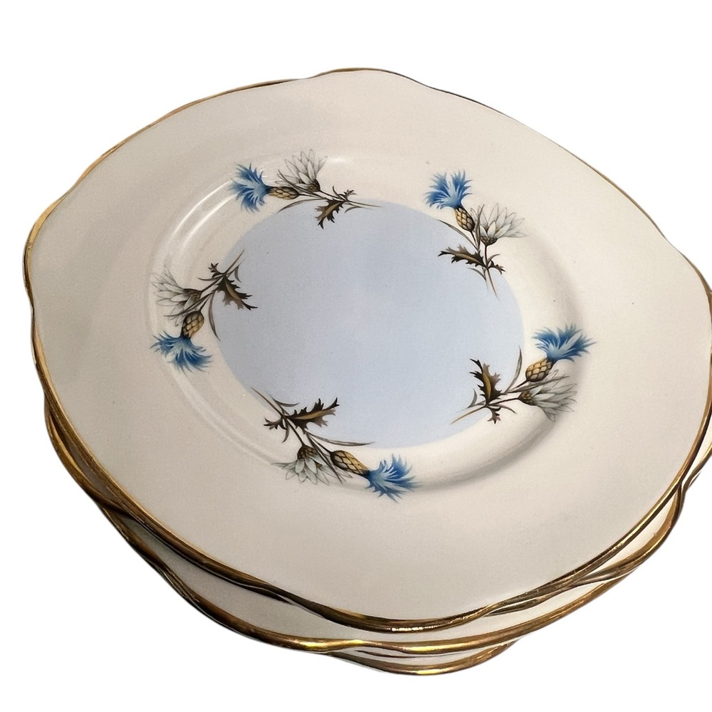 Elegant Floral Dinner Plate Set with Gold Trim